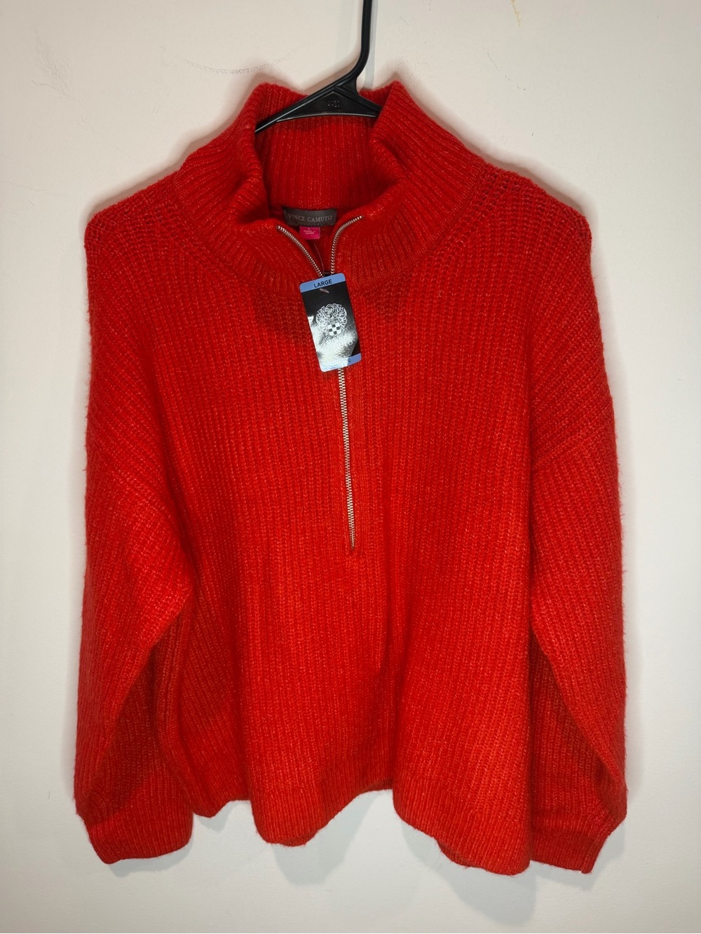 Vince Camuto Red Ribbed Half-Zip Turtleneck Sweater